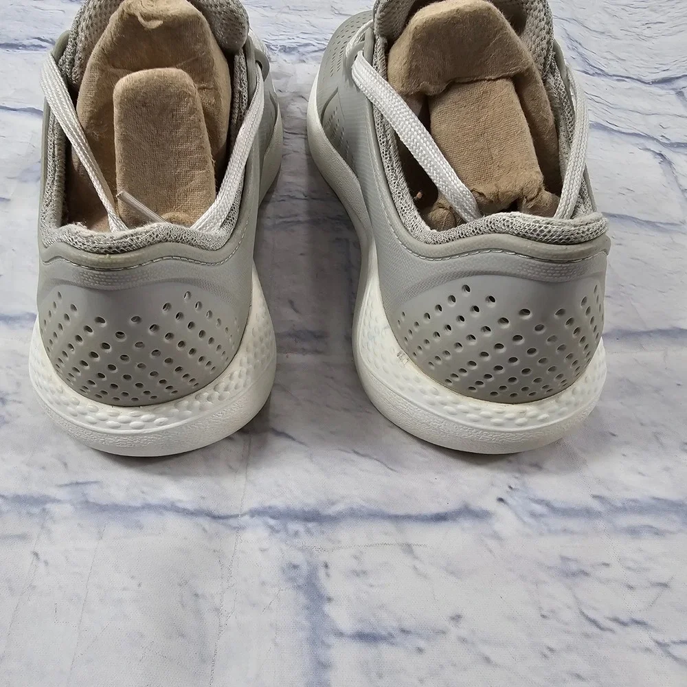 Crocs LiteRide Pacer Sneakers Womens 8 Light Gray White Breathable Lace Up Shoes